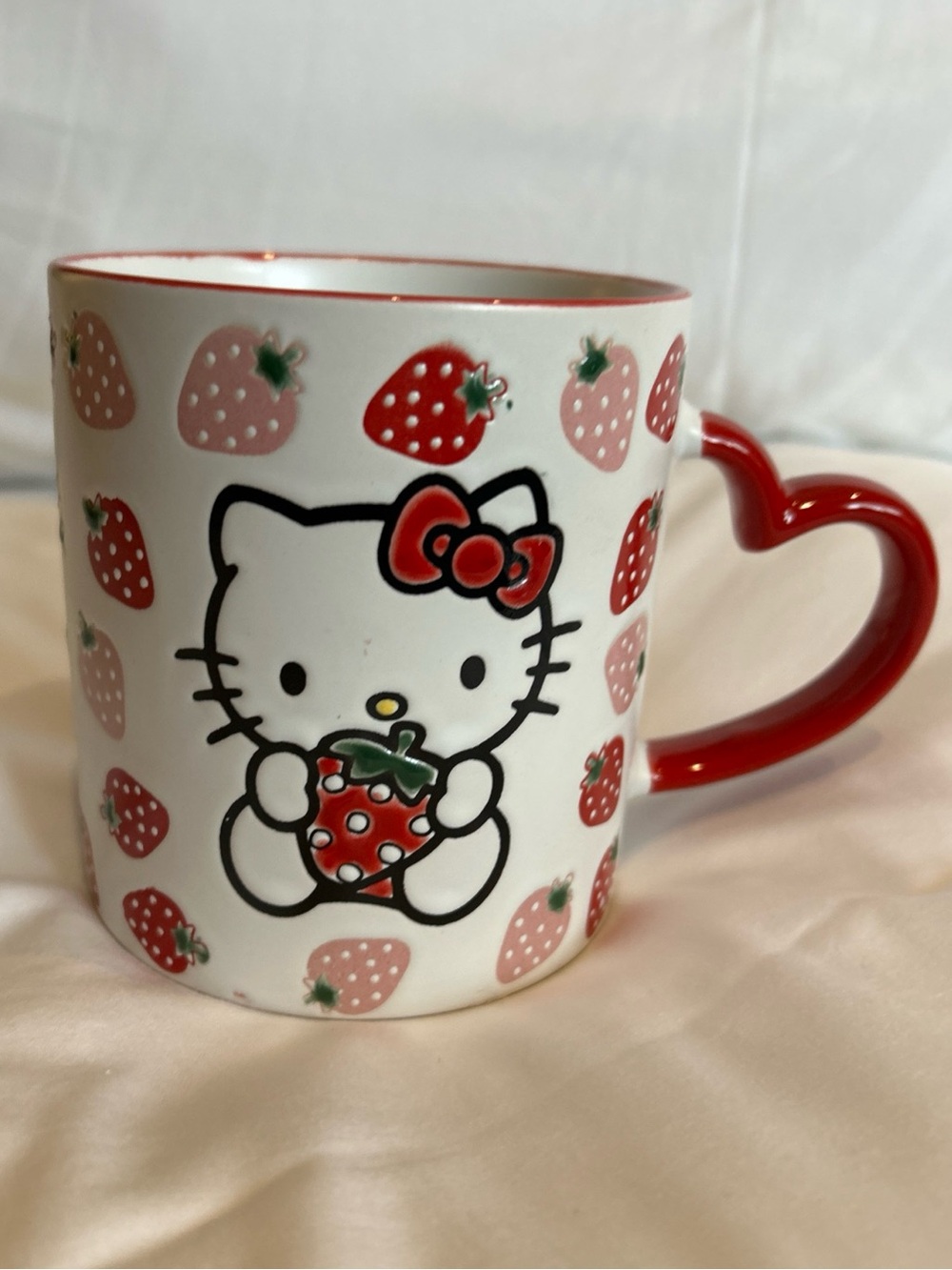 Blue Sky White and Red Strawberry Hello Kitty Mug